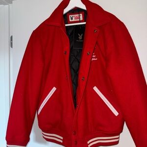 PLAYBOY Men's Vibrant Red Bomber Jacket